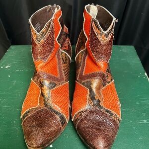 Matisse Orange and Brown Patchwork Ankle Boots